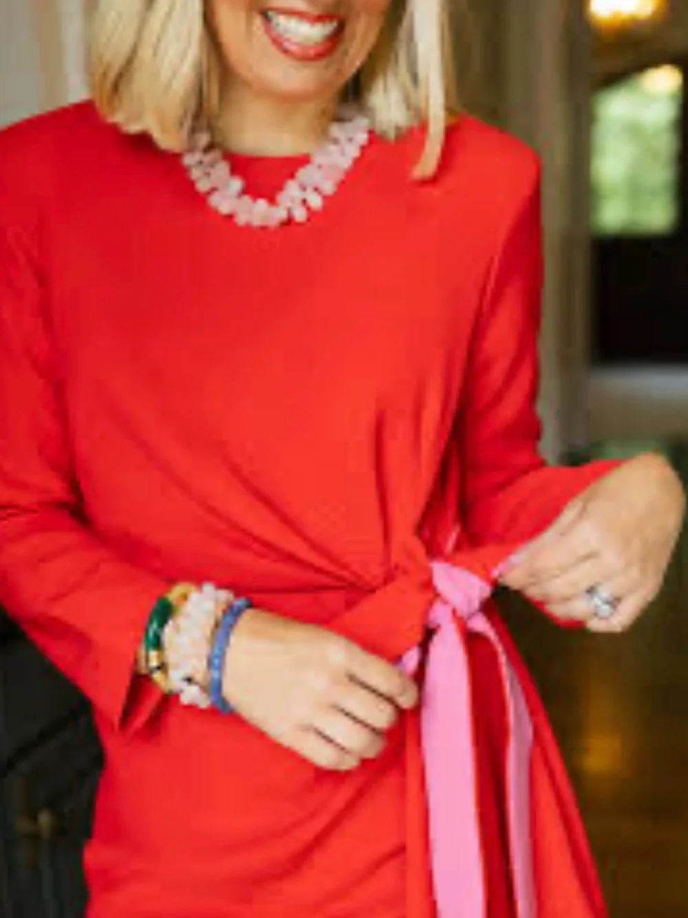 Tuckernuck Sienna Wrap Mini Dress Crepe Long Sleeve Poppy Red & Hot Pink XL NWT